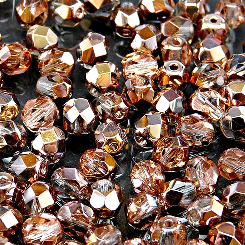 50ks České skleněné broušené ohňovky kulička 6mm čirá/ gold capri polopokov