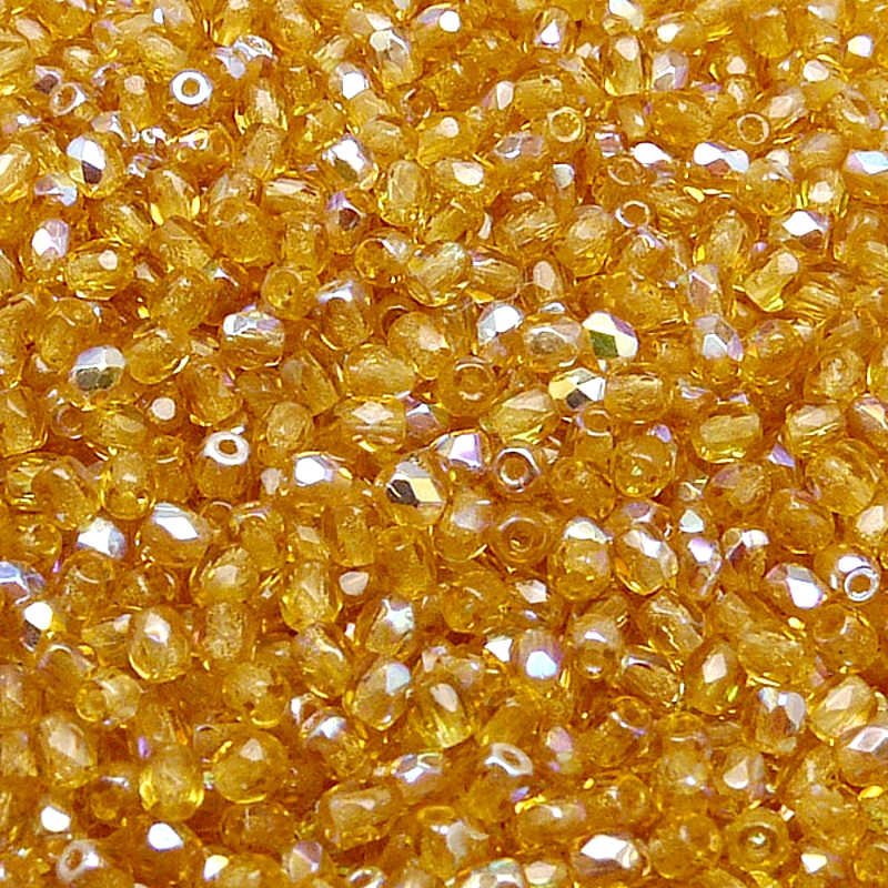 100ks České skleněné broušené ohňovky kulička 3mm topas/ AB polopokov