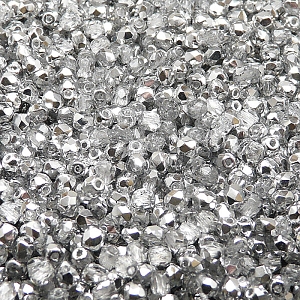 100ks České skleněné broušené ohňovky kulička 3mm čirá/ hliník polopokov