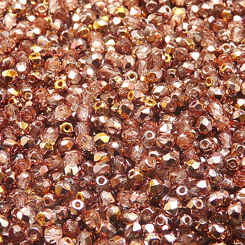 100ks České skleněné broušené ohňovky kulička 3mm čirá/ gold capri polopokov