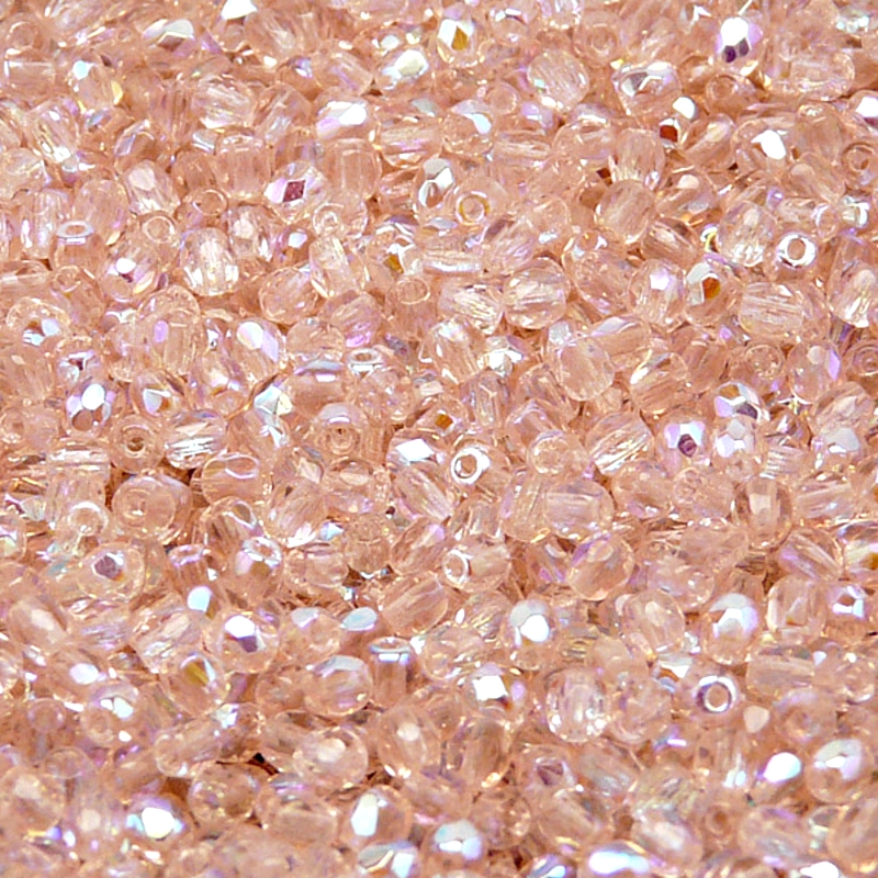 100ks České skleněné broušené ohňovky kulička 3mm rozalín/ AB polopokov