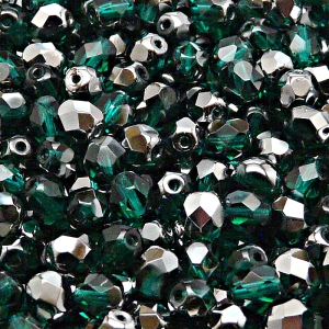 50ks České skleněné broušené ohňovky kulička 6mm emerald/ chrom polopokov