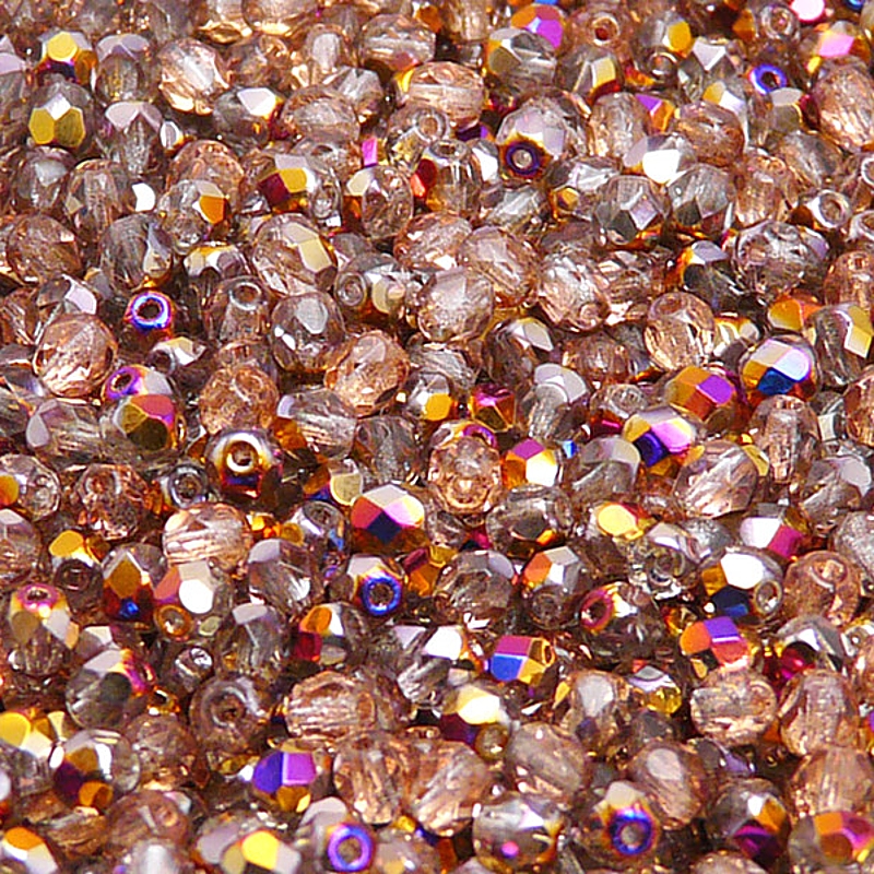 100ks České skleněné broušené ohňovky kulička 4mm čirá/ sliperit polopokov