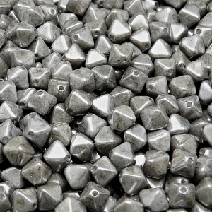 50ks České skleněné mačkané tvarové korálky lucerna 6mm bílá/ šedý listr