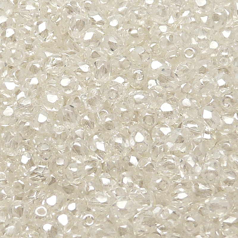 100ks České skleněné broušené ohňovky kulička 4mm čirá/ bílý listr