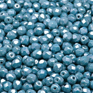 100ks České skleněné broušené ohňovky kulička 4mm bílá/ modrý listr