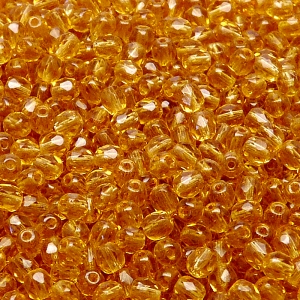 100ks České skleněné broušené ohňovky kulička 4mm topas