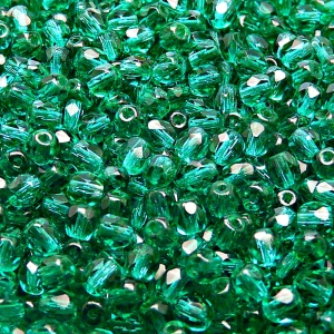 100ks České skleněné broušené ohňovky kulička 4mm emerald