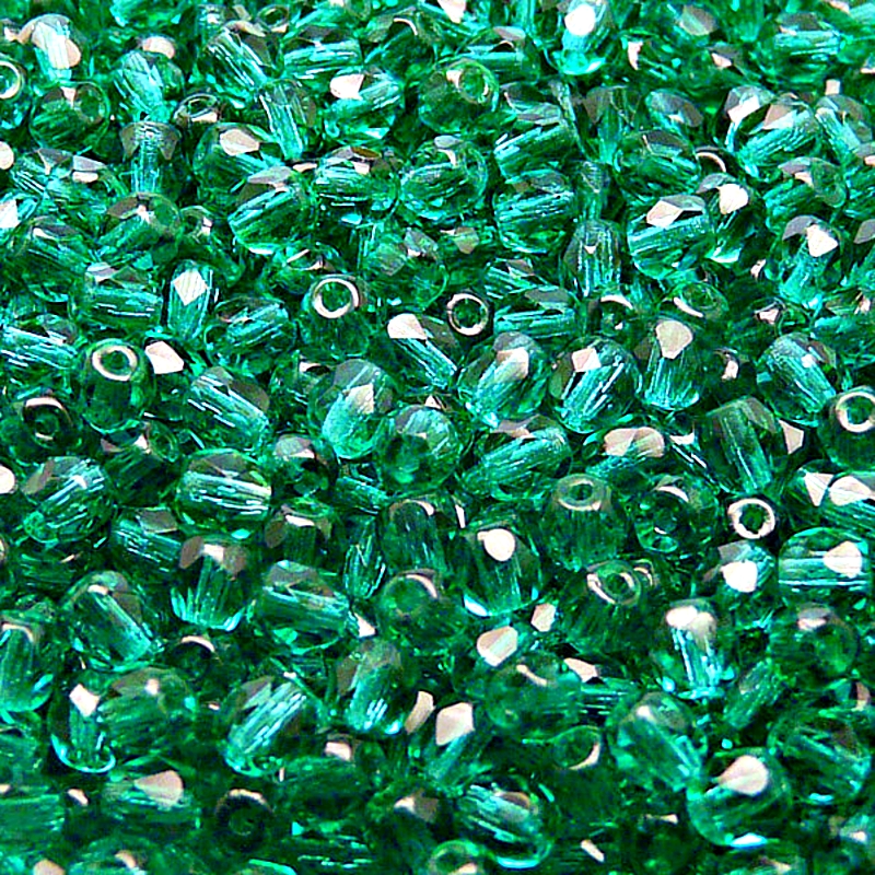 100ks České skleněné broušené ohňovky kulička 4mm emerald
