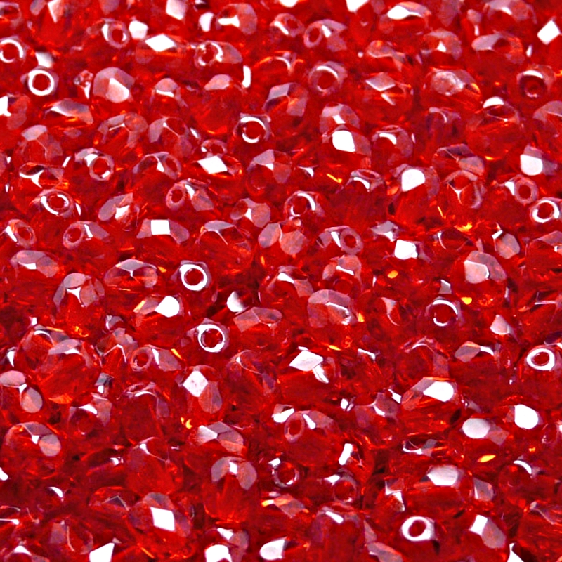 100ks České skleněné broušené ohňovky kulička 4mm rubín