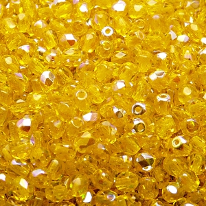 100ks České skleněné broušené ohňovky kulička 4mm jantar/ AB polopokov