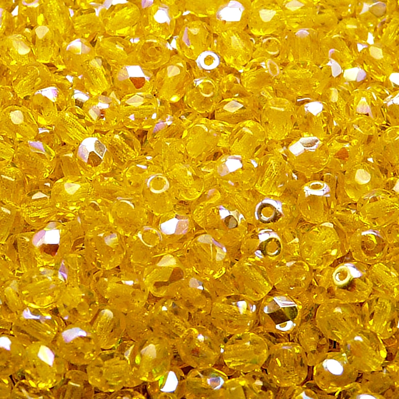 100ks České skleněné broušené ohňovky kulička 4mm jantar/ AB polopokov