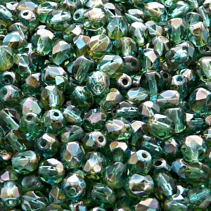 80ks České skleněné broušené ohňovky kulička 5mm světle zelená akva/ celsian polopokov