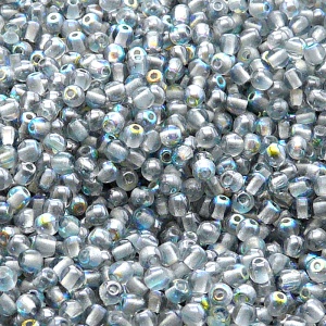 200ks České skleněné mačkané korálky kulička 3mm čirá/ modrá duha
