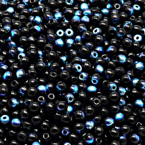 200ks České skleněné mačkané korálky kulička 3mm černá/ AB polopokov