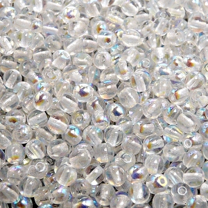 100ks České skleněné mačkané korálky kulička 4mm čirá/ AB polopokov