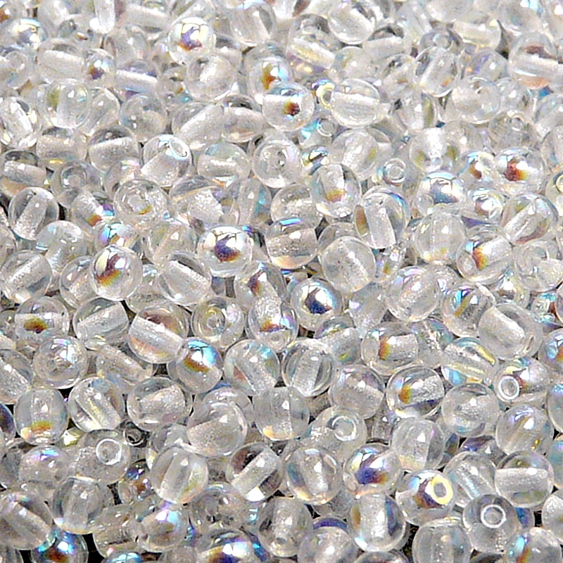 100ks České skleněné mačkané korálky kulička 4mm čirá/ AB polopokov