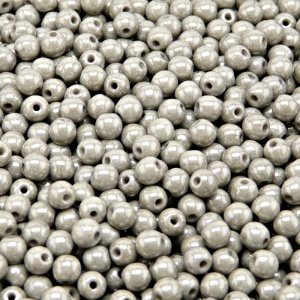 100ks České skleněné mačkané korálky kulička 4mm bílá/ šedý listr