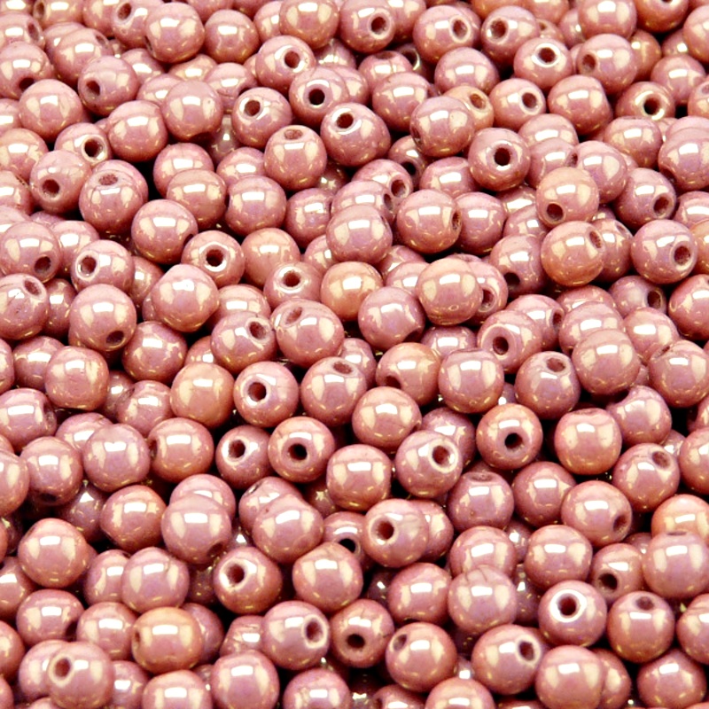 100ks České skleněné mačkané korálky kulička 4mm bílá/ červený listr
