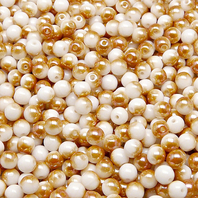 100ks České skleněné mačkané korálky kulička 4mm bílá/ apricot polopokov