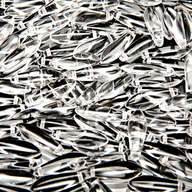 30ks České skleněné mačkané korálky jazýčky 5x16mm čirá
