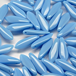 30ks České skleněné mačkané korálky jazýčky 5x16mm modrý tyrkys