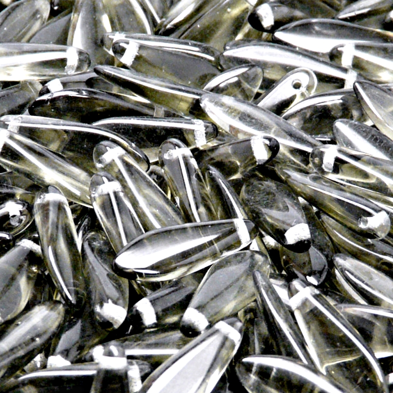 30ks České skleněné mačkané korálky jazýčky 5x16mm kouřová šedá
