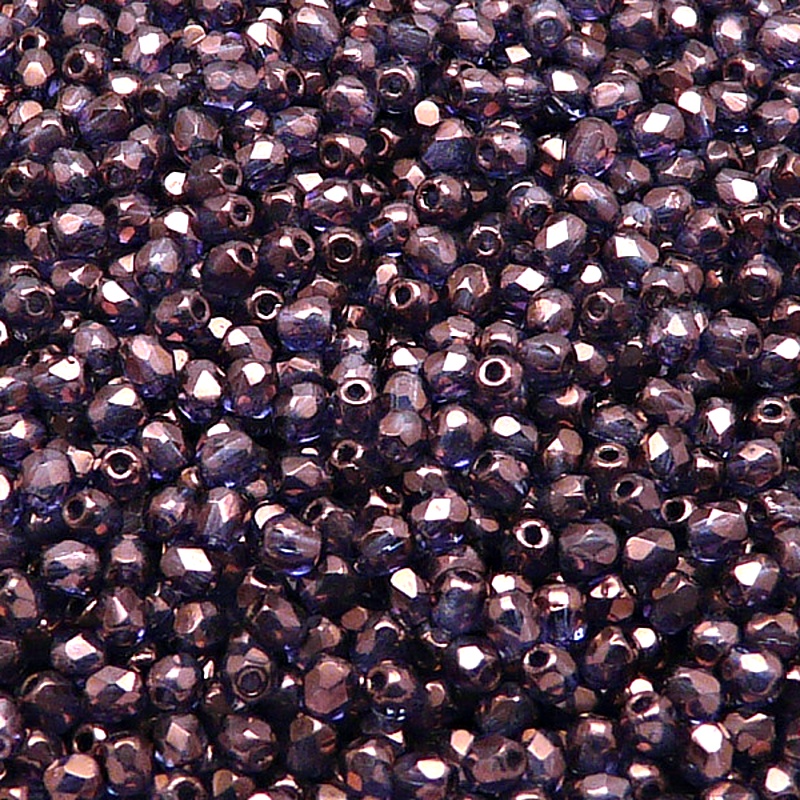 100ks České skleněné broušené ohňovky kulička 3mm čirá/ fialový vega listr