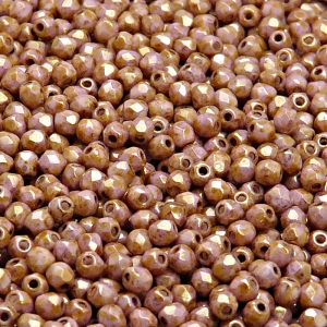 100ks České skleněné broušené ohňovky kulička 3mm bílá/ fialovo hnědý senegal listr