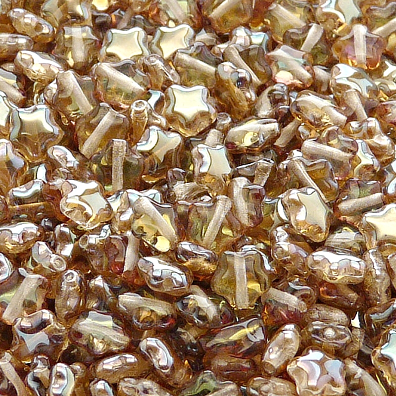 40ks České skleněné mačkané korálky hvězdička 6mm čirá/ celsian polopokov