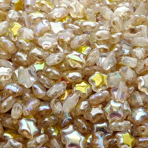 40ks České skleněné mačkané korálky hvězdička 6mm čirá/ citronová duha