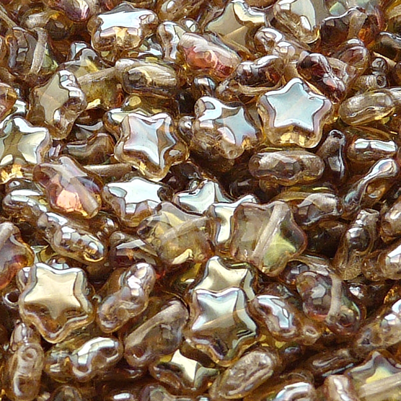 40ks České skleněné mačkané korálky hvězdička 8mm čirá/ celsian polopokov