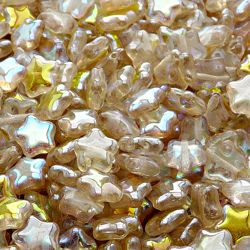 40ks České skleněné mačkané korálky hvězdička 8mm čirá/ citronová duha
