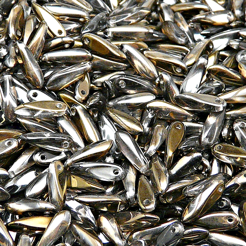 50ks České skleněné mačkané korálky jazýčky 3x11mm čirá/ valentinit polopokov
