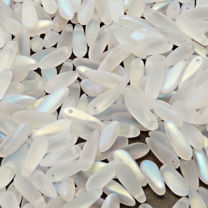 50ks České skleněné mačkané korálky jazýčky 3x11mm čirá/ AB polopokov mat
