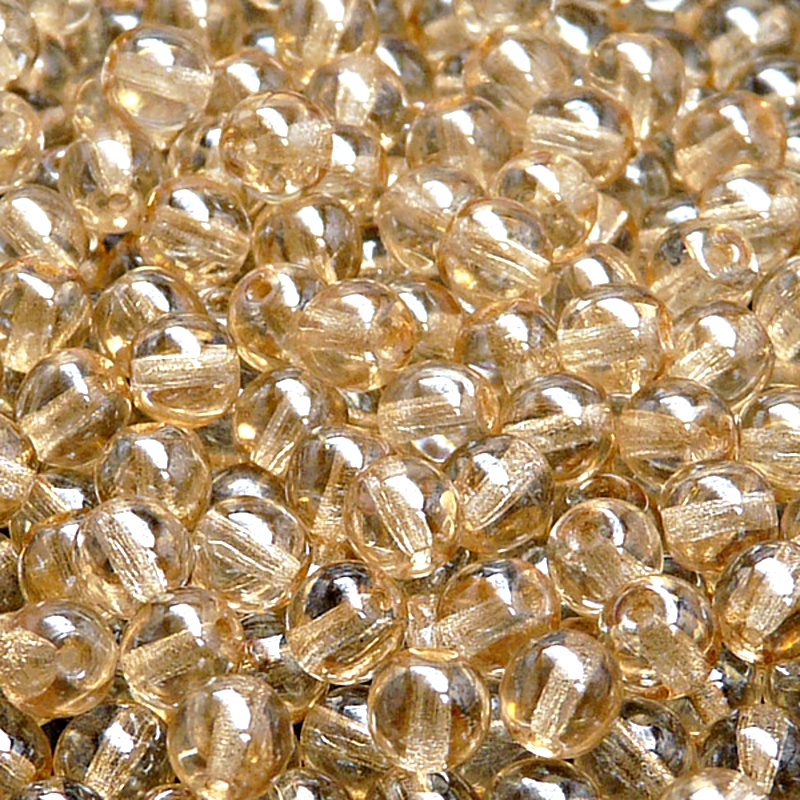 50ks České skleněné mačkané korálky kulička 6mm čirá/ béžový listr