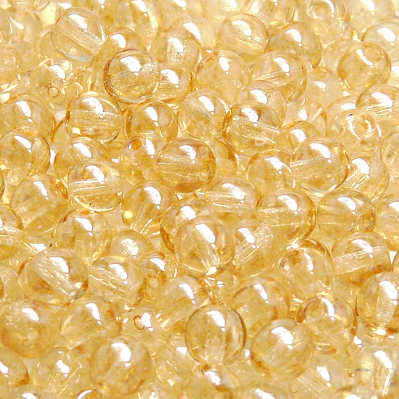 50ks České skleněné mačkané korálky kulička 6mm čirá/ béžový listr
