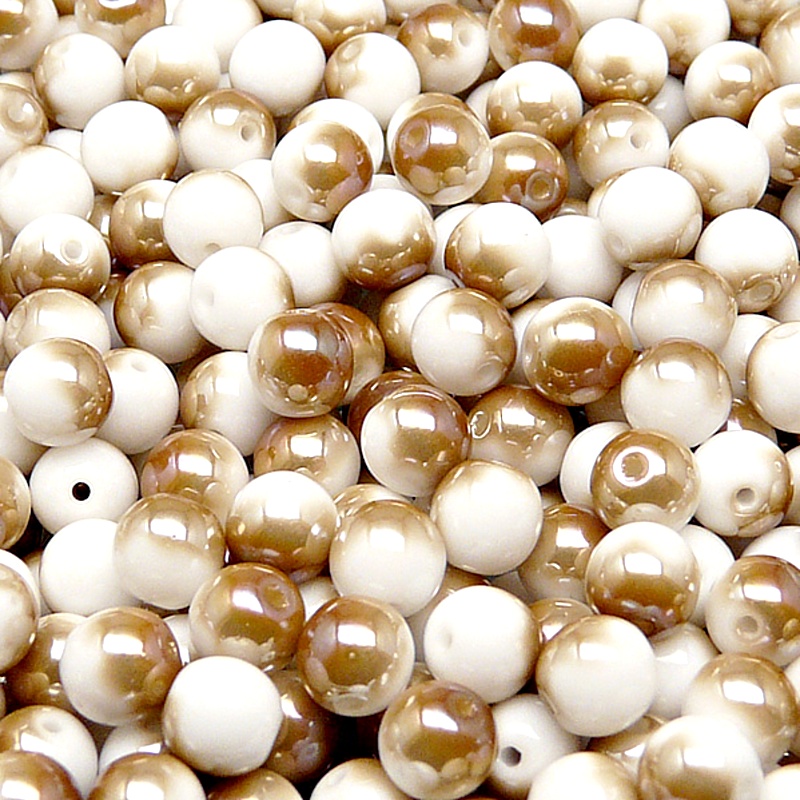 50ks České skleněné mačkané korálky kulička 6mm bílá/ celsian polopokov