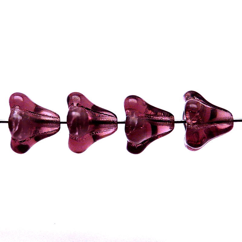 10ks České skleněné mačkané korálky zvonečky 11x13mm ametyst