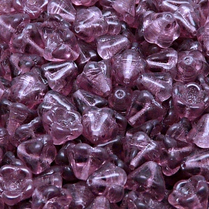 30ks České skleněné mačkané korálky zvonečky 6x8mm ametyst