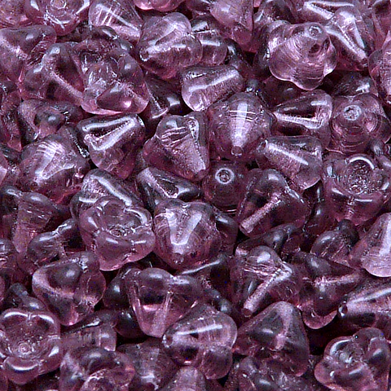 30ks České skleněné mačkané korálky zvonečky 6x8mm ametyst