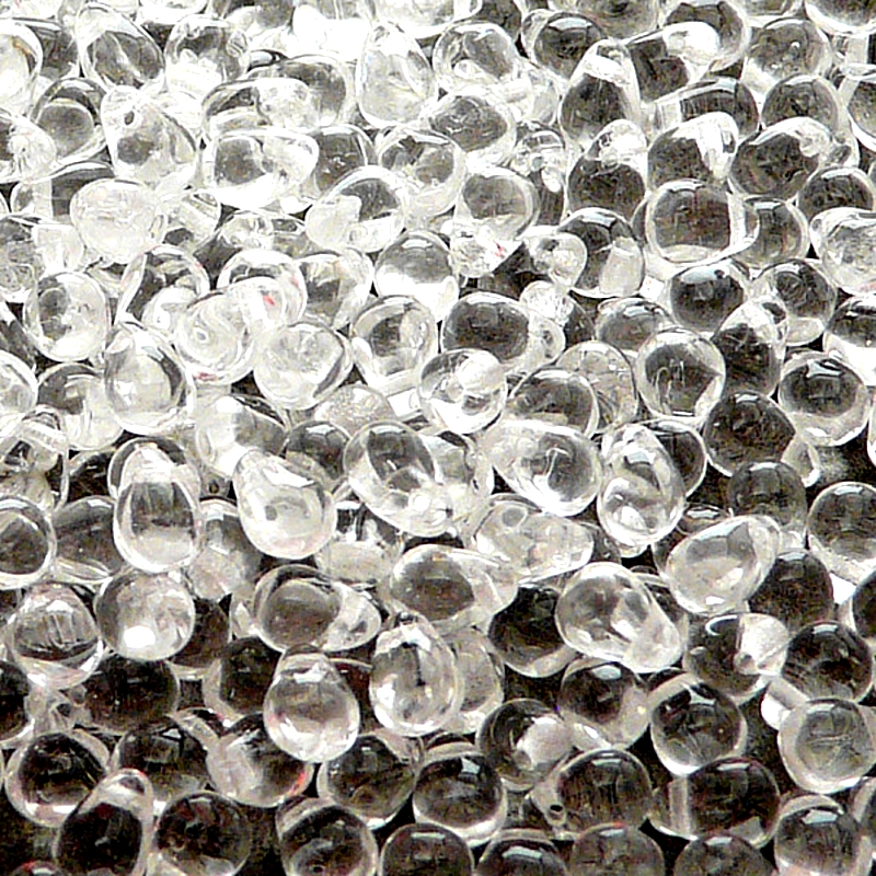 80ks České skleněné mačkané korálky kapky 4x6mm čirá