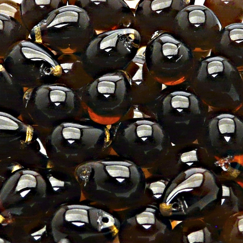 10ks České skleněné mačkané korálky kapky 10x14mm kouřový topas
