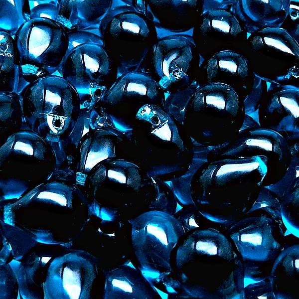 10ks České skleněné mačkané korálky kapky 10x14mm tmavá akva