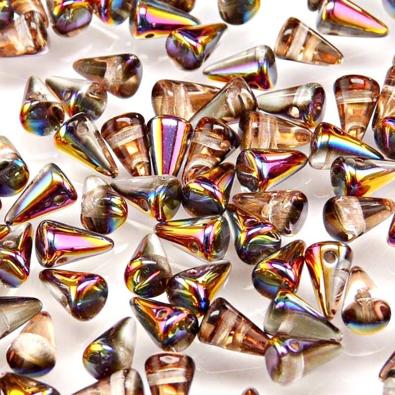 50ks České skleněné mačkané korálky trny 5x8mm čirá/ sliperit polopokov