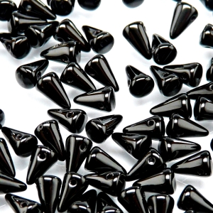 50ks České skleněné mačkané korálky trny 5x8mm černá