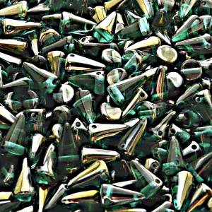 50ks České skleněné mačkané korálky trny 5x8mm emerald/ valentinit polopokov