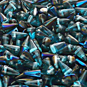 50ks České skleněné mačkané korálky trny 5x8mm světlá akva/ azuro polopokov