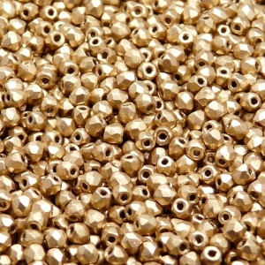 100ks České skleněné broušené ohňovky kulička 3mm čirá/ bronz světle zlatý matný