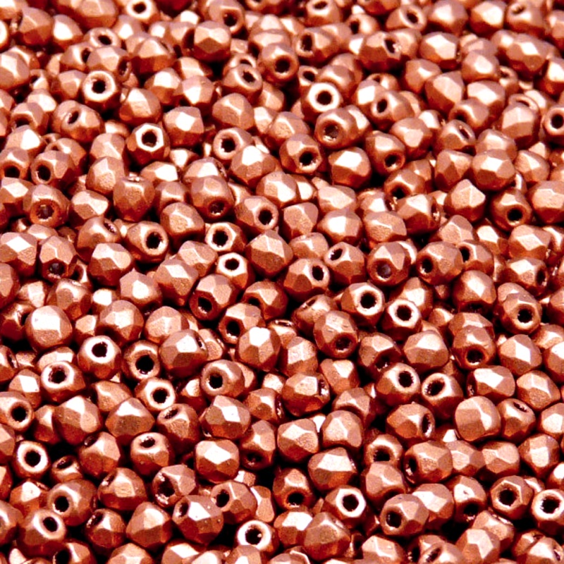 100ks České skleněné broušené ohňovky kulička 3mm čirá/ bronz ohnivě červený matný